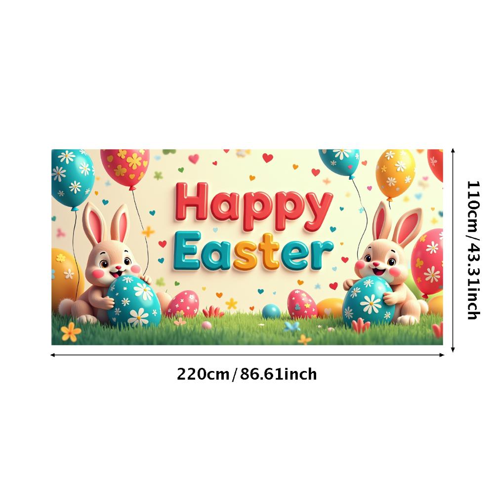 Happy Easter Backdrop Banner Easter Egg Bunnies Photography Prop Decorations Garden Party Supplies Background Spring Decor