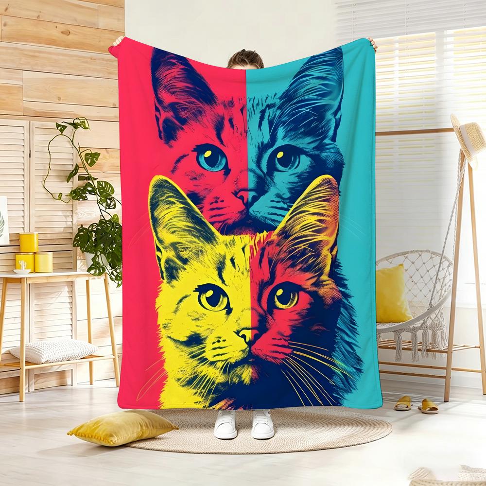 Artistic Pattern C-catS Throw Lightweight 240g Flannel Blanket Soft Skin-friendly for Summer Cooling