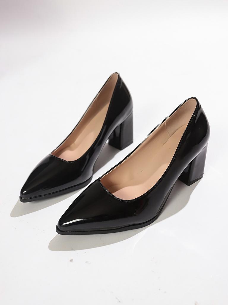High heels winter new simple pointed single shoes thick heel shallow mouth large size banquet wedding shoes