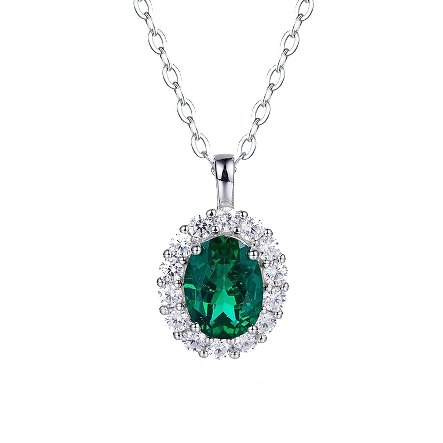 Daxin Jewelry S925 Silver Emerald O-shaped Chain Dawn Shape 2021 New Arrival for Cross-Border Elegant Graceful Necklace