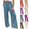 Women's Casual Fashion Cotton Linen Elastic Waist Pants With Pockets