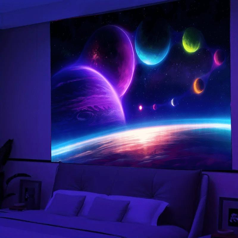 Ultraviolet Milky Way Galaxy Luminous Tapestry, Indoor Mood Create Atmosphere, Psychedelic Luminous Art, Bedroom Decoration