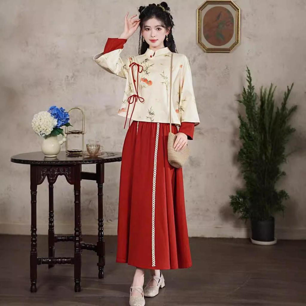 Autumn/Winter Retro Tang Suit: Chinese-Style Hanfu Cheongsam Set