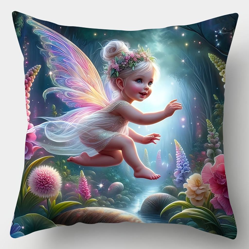 Jednostranně potištěný povlak na polštář Dream Flower Fairy, Pohovka Obývací pokoj Pohádkový povlak na polštář, Ložnice Noční povlak na polštář