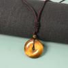 Tiger Eye Ping'an Kou Necklace Pendant - European/American Style, Unisex Crystal Gemstone Ornament