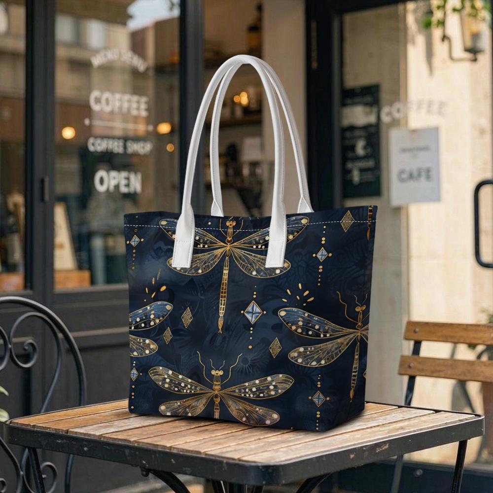 Elegant Dragonfly Pattern Tote Bag Fashion Casual Large Capacity Daily Carry Handbag for Women