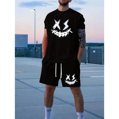Men's T-shirt Shorts Suit Street Harajuku Wind Short-sleeved T-shirt + Shorts Men's Suit Shorts Two-piece Set Plus Size