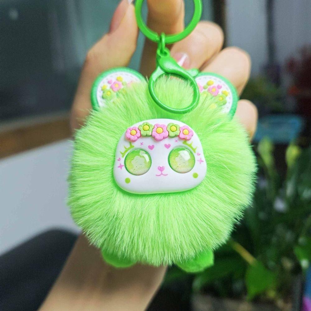 Cute Furry Bear Keychain Lovely Plush Bear Pendant Flower Sea Bear Keychain  Bag Ornaments