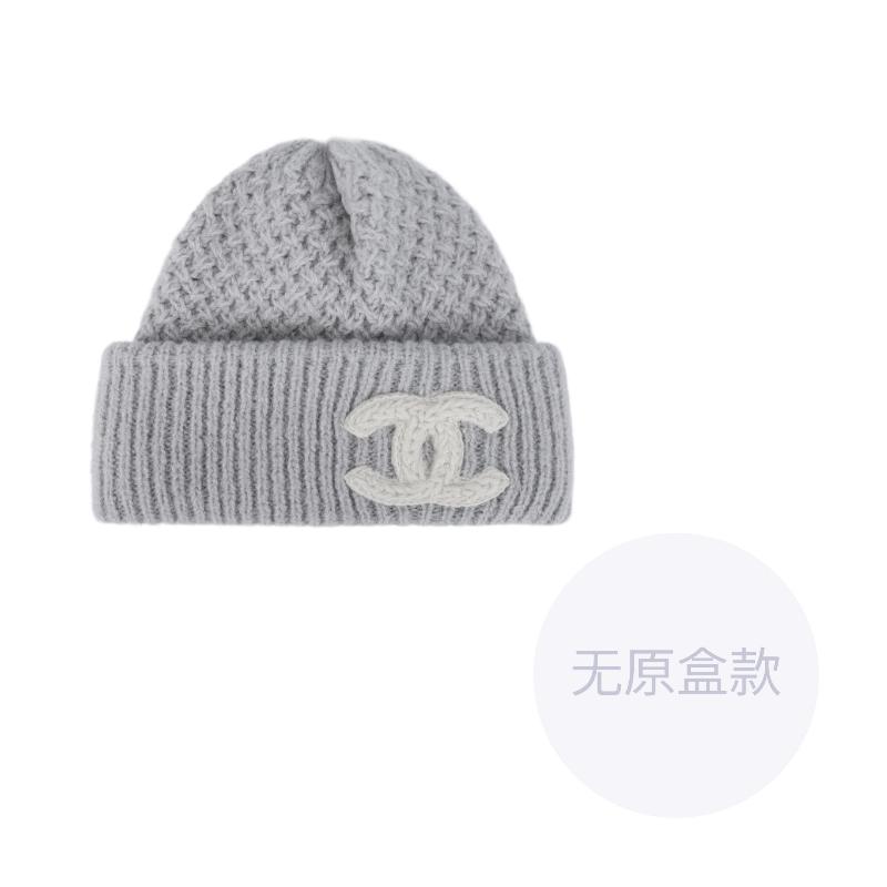 

CHANEL Ribbed Design Wool Hat Women s Light Gray сірий колір