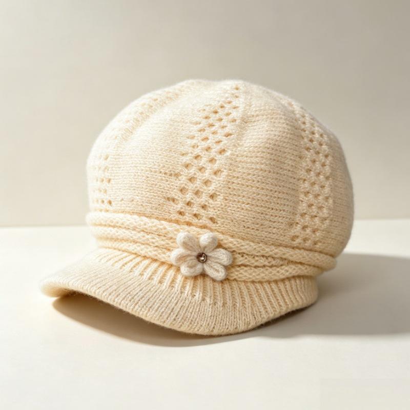 Middle-aged and elderly wool hat women's autumn and winter versatile mother grandma warm ear protection hat outdoor cold-proof velvet knitted hat