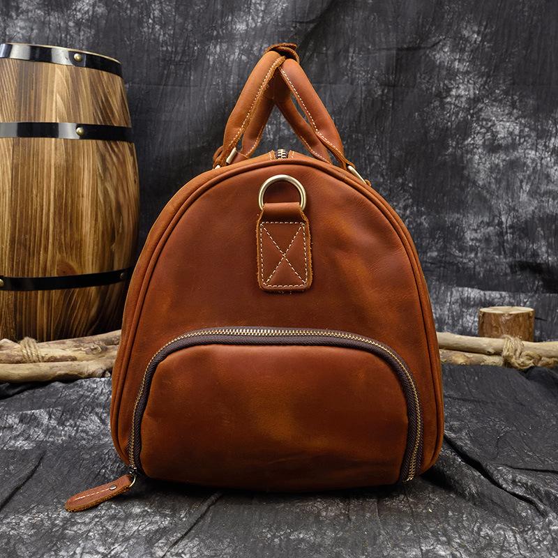 Vintage Crazy Horse Leather Handbag Fitness Luggage Bag 20 Inch Men'S Shoulder Oblique Span Bag Travel Bag With Shoe Space