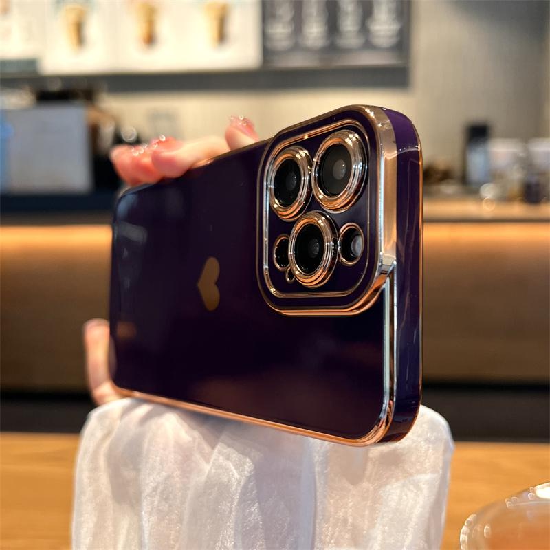 Custodia per telefono a forma di cuore d'amore placcata per Iphone 14 13 11 12 Pro Max Xs Max Xr 14 Plus Morbida Antiurto Placcatura Copertura Bumper Viola