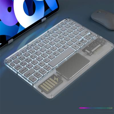 Transparentní RGB Bluetooth klávesnice s Touchpadem dobíjecí bezdrátová klávesnice pro iPad Android iOS Windows Tablet