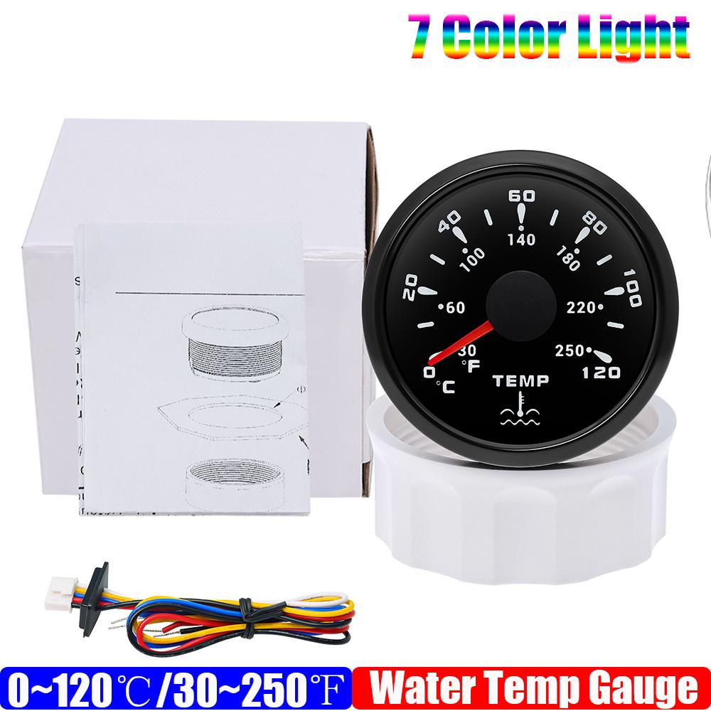 Automobile Car 52mm Water Temperature Gauge 7 Color light 0~120℃/30~250℉ Pointer Water Temp Meter for Marine Boat 12V24V