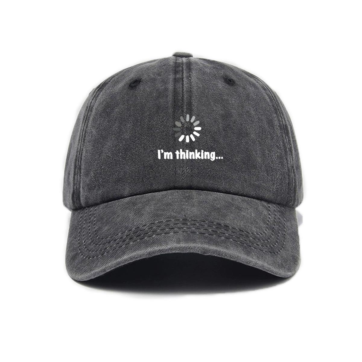 Versatile Fashion Trend Thinking Symbol Printed Washed Distressed Soft Top Visor Baseball Cap Unisex Cap