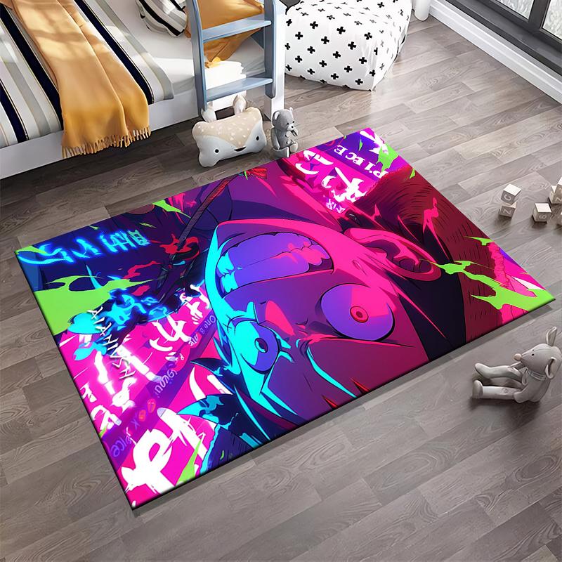 Anime-Inspired Graphic Carpet with Neon Colors and Bold Character Design Suitable for Use As an Anti-slip for Living Room Bedroom Sofas