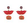 Halloween Party Earrings, Stud Top Drop Pair with Enamel Style Finish for Photo Looks, Fall Gatherings, and Dress Up