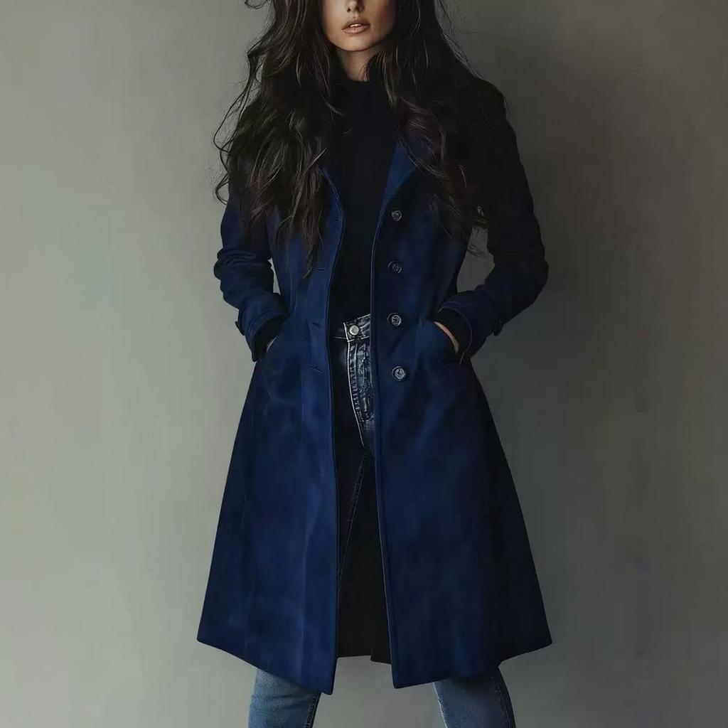 Women's Lapel Long Trench Coat Casual Outerwear for Fall and Winter Wear