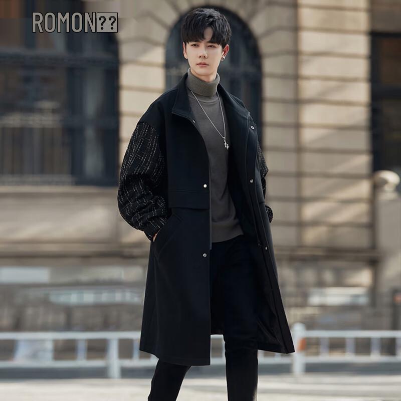 

Romon Men s Mid-Length Faux Two-Piece Wool Blend Overcoat L
