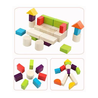 A Set Safe Material Wooden Block Set Smooth Edges Vibrant Colors Colorful Blocks Shape Recognition Toy Young Children
