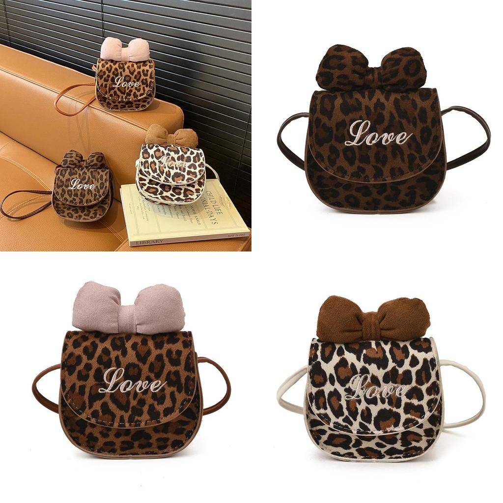 Cute Baby Crossbody Bag For Girls Pu Leather Leopard Pattern With Chain Strap For Daily Use