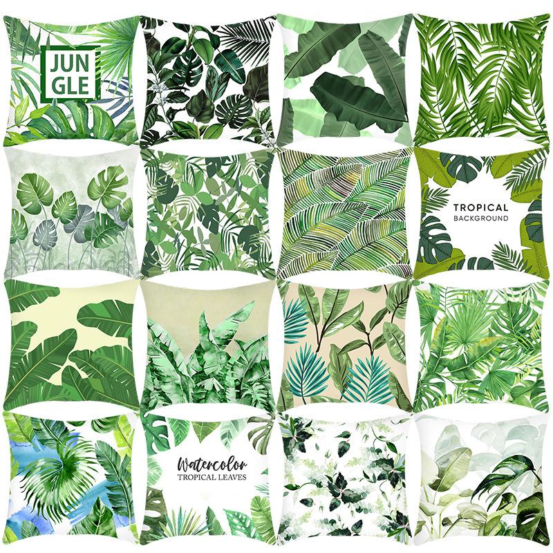New Nap Pillow Green Leaves Sofa Plush Pillow Case Home Summer Cushion