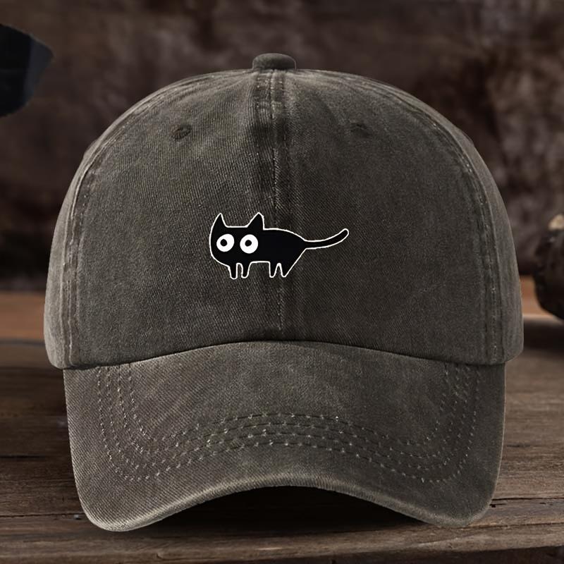 Unisex black cat white eye printed baseball cap, stylish and versatile duckbill cap, an outdoor must-have