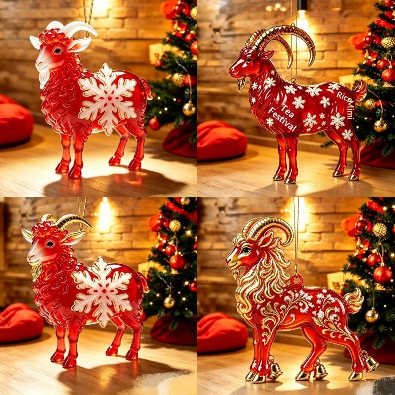2D Acrylic Chinese Zodiac Goat Hanging Ornament Red Gold Auspicious Design for Porch Hanging New Year Decor
