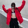 Damenjacken mit Kapuze, lockerer Streetwear-Trenchcoat, rote Modekleidung, Oberbekleidung