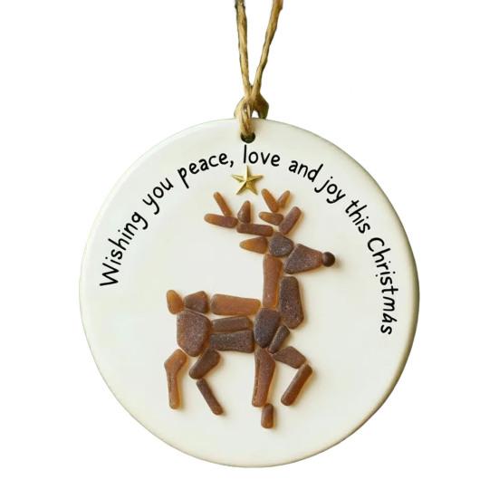 Sea Glass Christmas Ornament Handcrafted Sea Glass Santa/Candy Cane/Tree/Gingerbread Hanging Decor Acrylic Coastal Ornament for Xmas Tree Decor