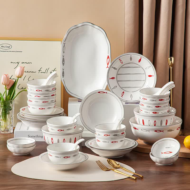 Hao Ai Jia 42-Piece Underglaze Ceramic Dinnerware Set
