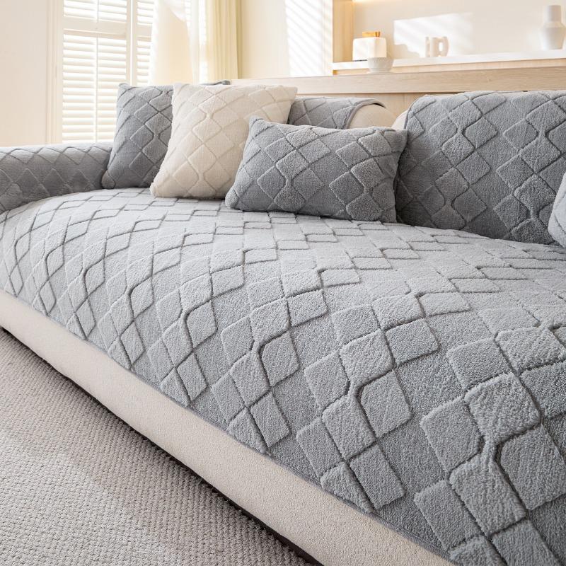 Shu Cotton Lint Sofa Cushion Thickened Autumn and Winter Plush Straight Row Leather Sofa Seat Cushion Dirt-resistant Simple Non-slip Cover