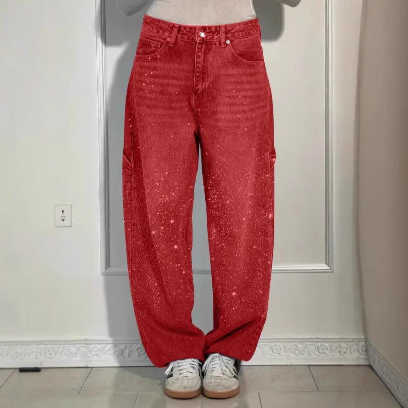 Neue Damenmode Stern Strass Jeans, Funkelnde Bling Bling Denim Hose für Lässigen Chic Tägliche Kleidung