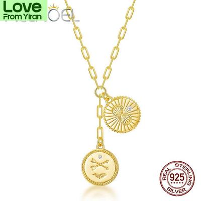 925 Silver Necklace Double Coin Arrow Shell Shape Engraving Necklace Gift 500mm Adjustalbe Chain High Quality  New