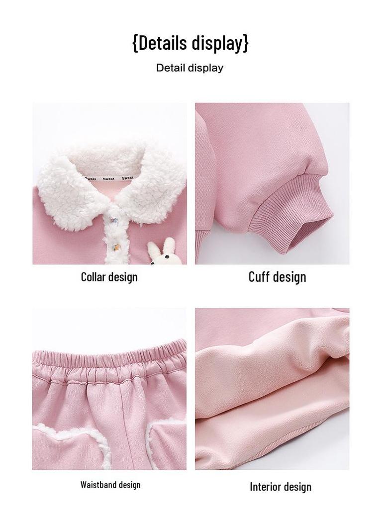 2025 New Style Baby Girls' Fleece-Lined Cartoon Outfit - Thickened Autumn/Winter Fashion