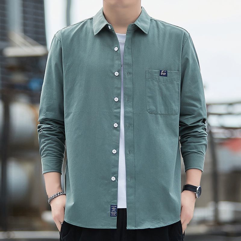 Pure Cotton Men's Long-sleeved Shirt Spring Autumn New Tops Versatile Men's Washed Fabric Thickened Shirts