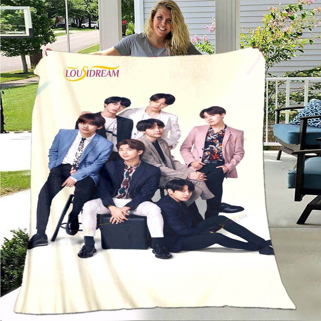BTS 3D Kpop Bangtan Boys Couverture de lit Bureau Maison Randonnée Pique-nique Couette Épaisse Couvre-lit Tendance Couverture en Flanelle