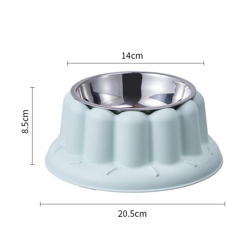 Stainless Steel Anti-Spill Cat Bowl with Chin Protection and Elevated Pudding Flower Design