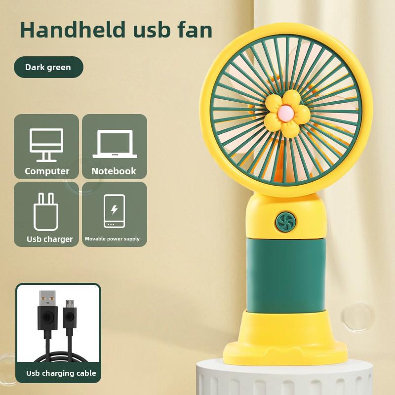 Portable USB Rechargeable Floral Fan for Kids - Handheld/Desk Use