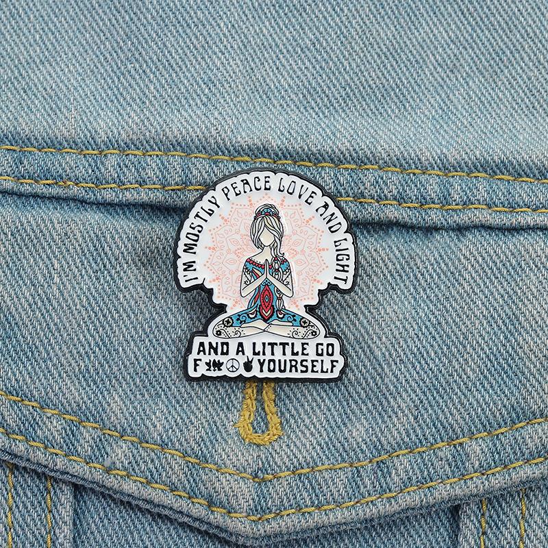 Female Power Enamel Pins Custom PEACE LOVE AND LIGHT Brooches Lapel Badges Clothes Funny Jewelry Gift for Friends