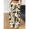 Vintage Cow Print Wide-leg Slacks, White Polka-dot High-waisted Pants, Suitable for Daily Wear and Vacation Wear