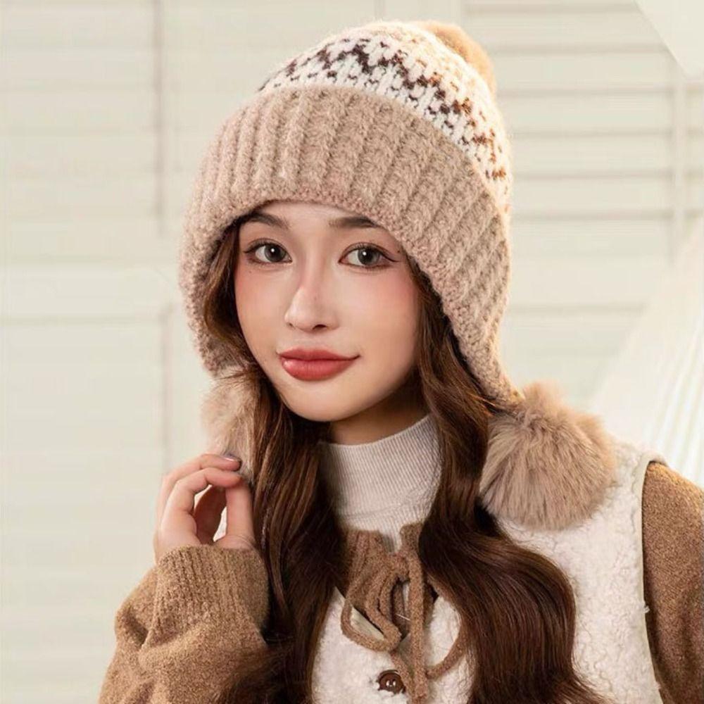 Thickened Bonnet Caps Warm Winter Hat with Pompon Fashion Women's Beanies Autumn Winter