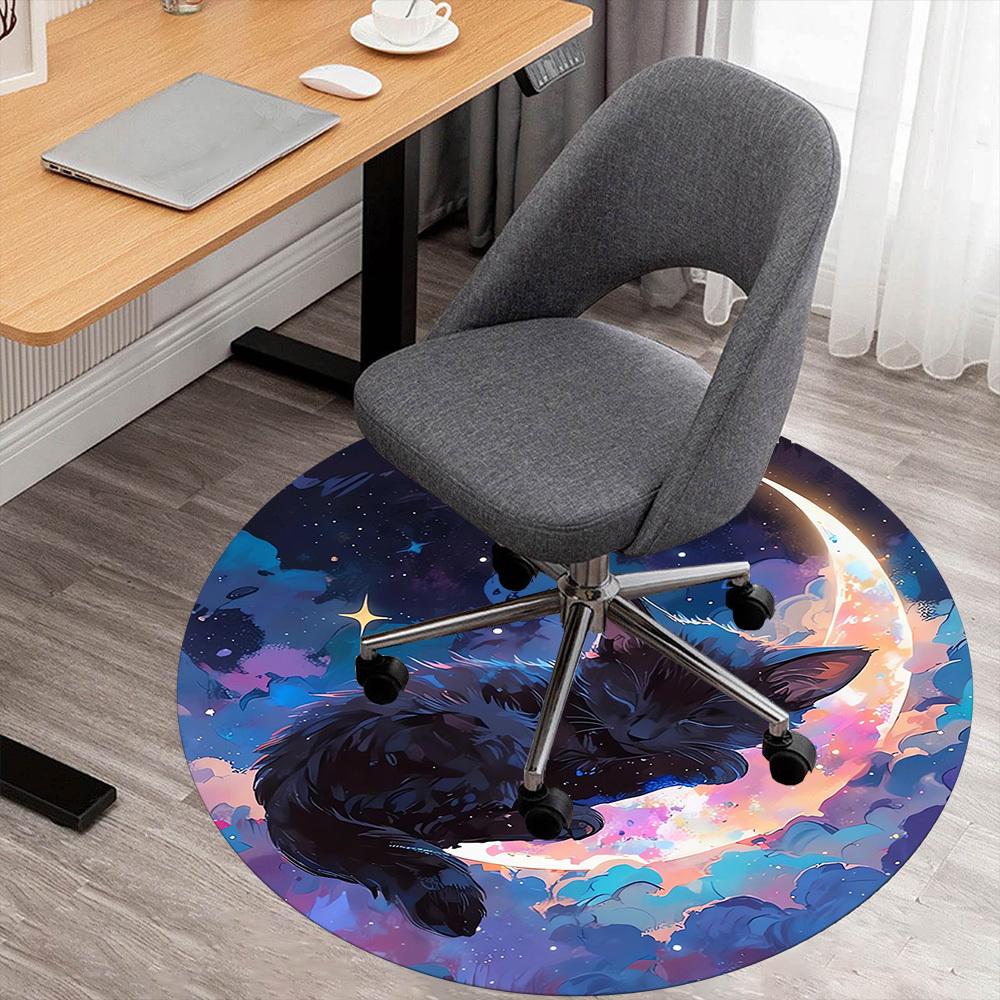 1pc Cosmic Kitty Round Chair mat Area Rug - Non-Slip, Floor Mat for Office, Bedroom, Ideal home decor Christmas Gift p0811479