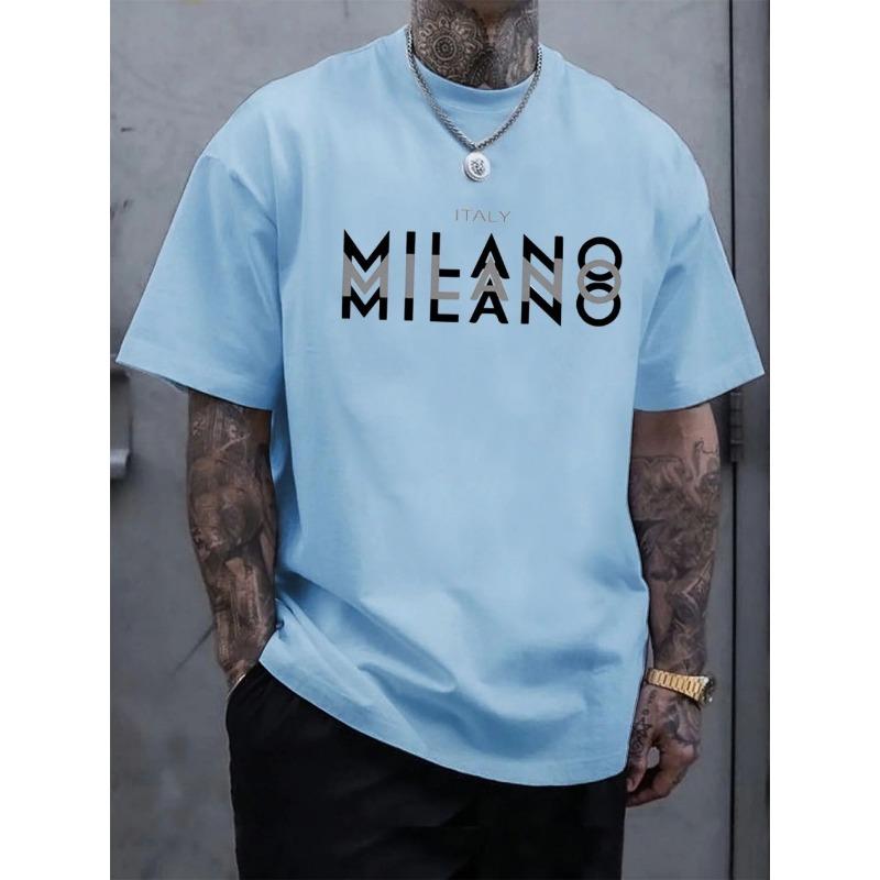 Herren Sommer lässiges bequemes atmungsaktives Rundhals-T-Shirt mit Buchstaben und verschiedenen Schattenmustern Outdoor-Mode-Oberteil