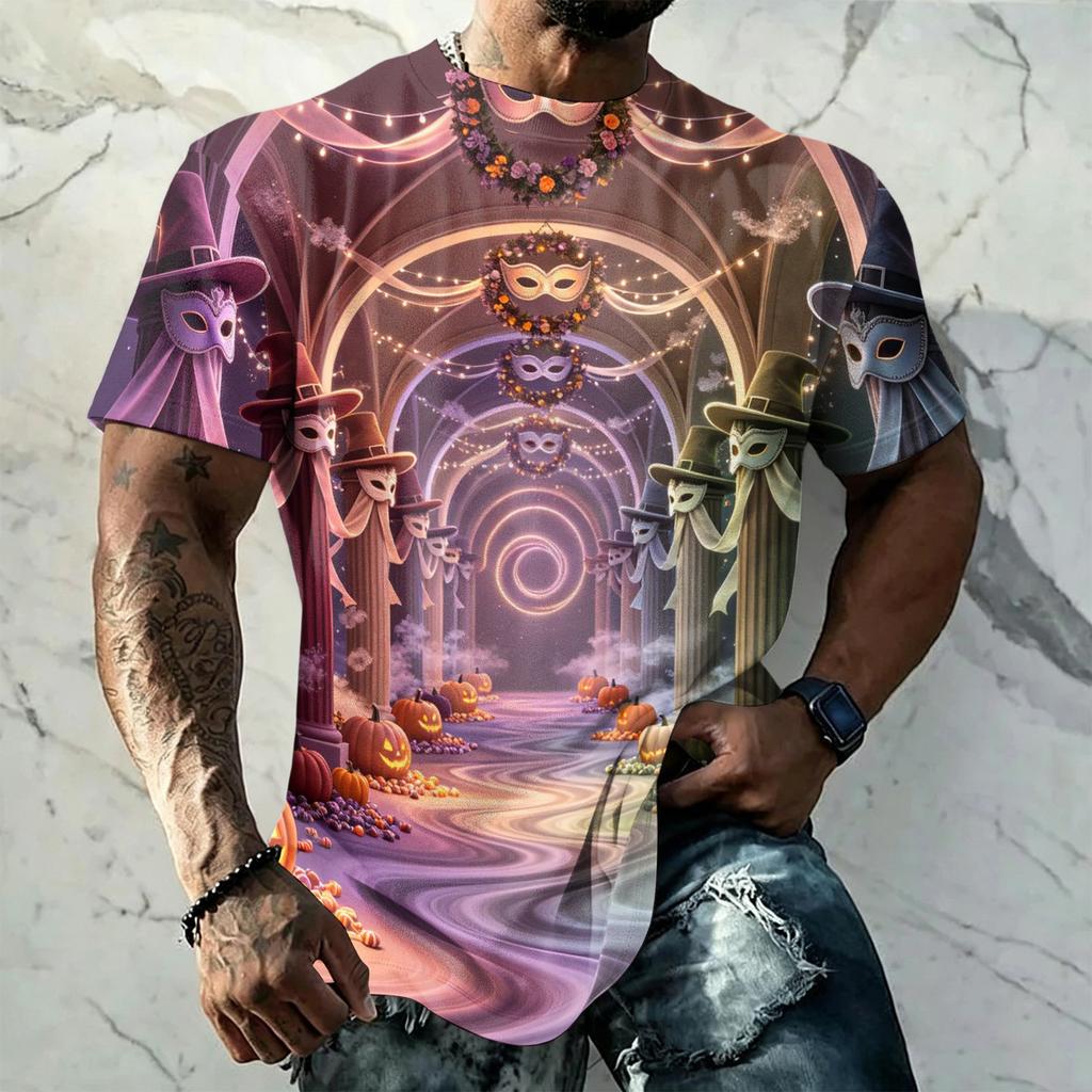 Men's Halloween Vintage Graphic T Shirt Loose Fit Breathable Short Sleeve Casual Streetwear Summer Top Comfortable Daily Wear