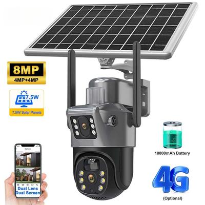 LS VISION Caméra de batterie solaire WiFi 4K 8MP 4G Carte Sim V380 Double objectif Double écran Protection de sécurité extérieure PTZ Cam PIR Détection humaine CCTV