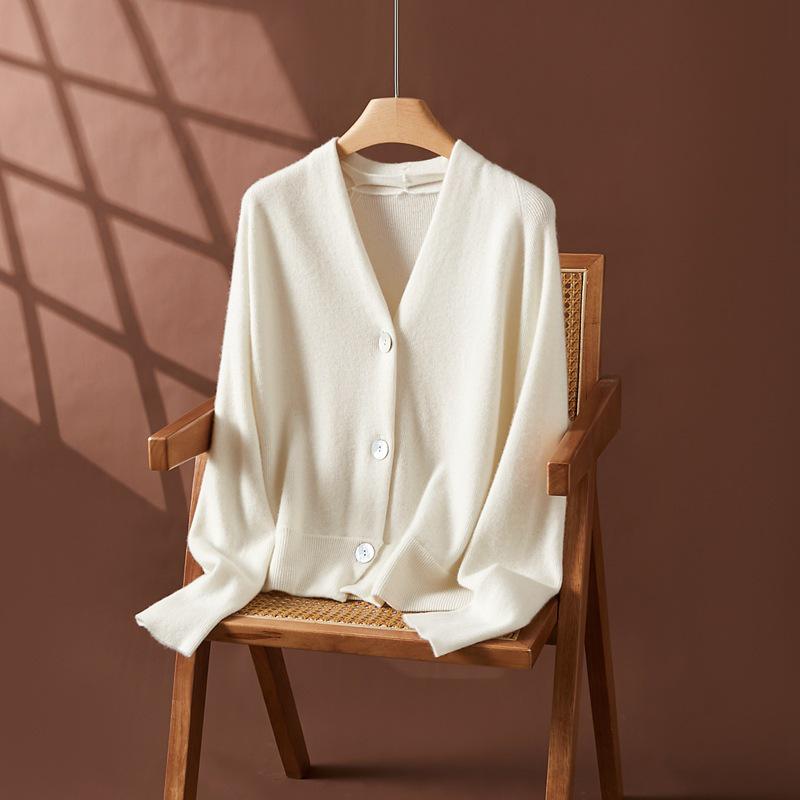 

Женский кашемировый кардиган премиум-класса с V-образным вырезом - Авокадо, Коллекция Осень/Зима One Size молочный белый