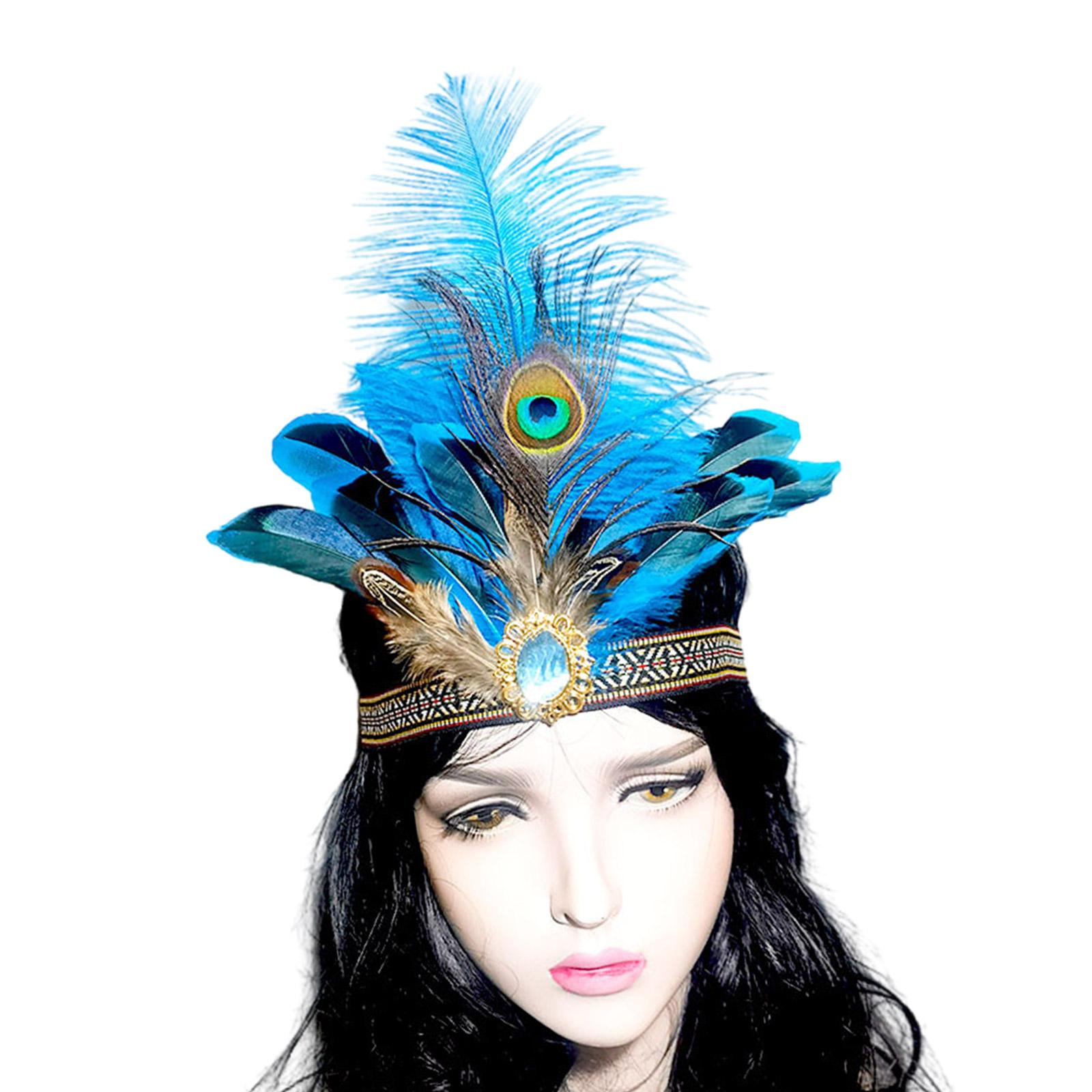 

Bohemian Feathered Hairband Carnival Celebration Party Headband Adult Cosplay Hairhoop Ethnic Hairband for Theme Event світло-синій колір