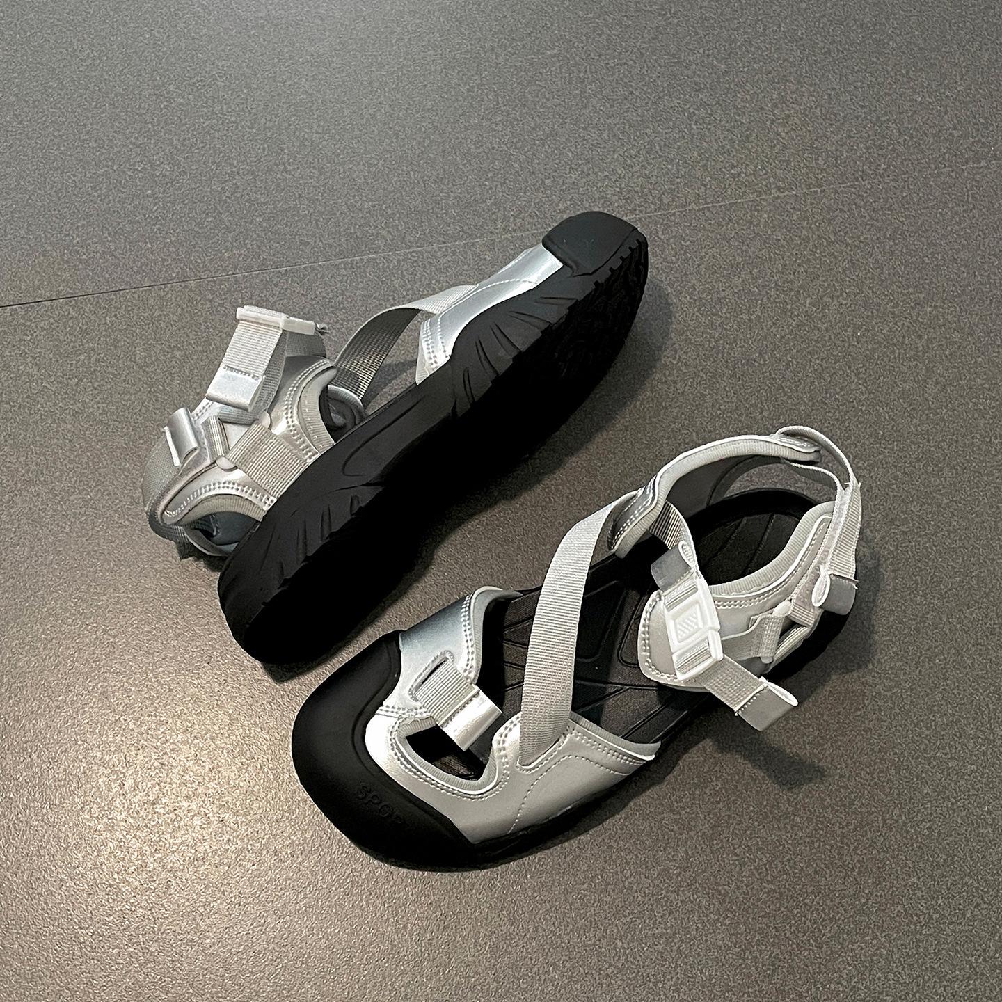 

Silver high-end non-slip thick-soled bag head sandals women s 2025 new summer wear heightening soft-soled cool slippers 40 серебряный