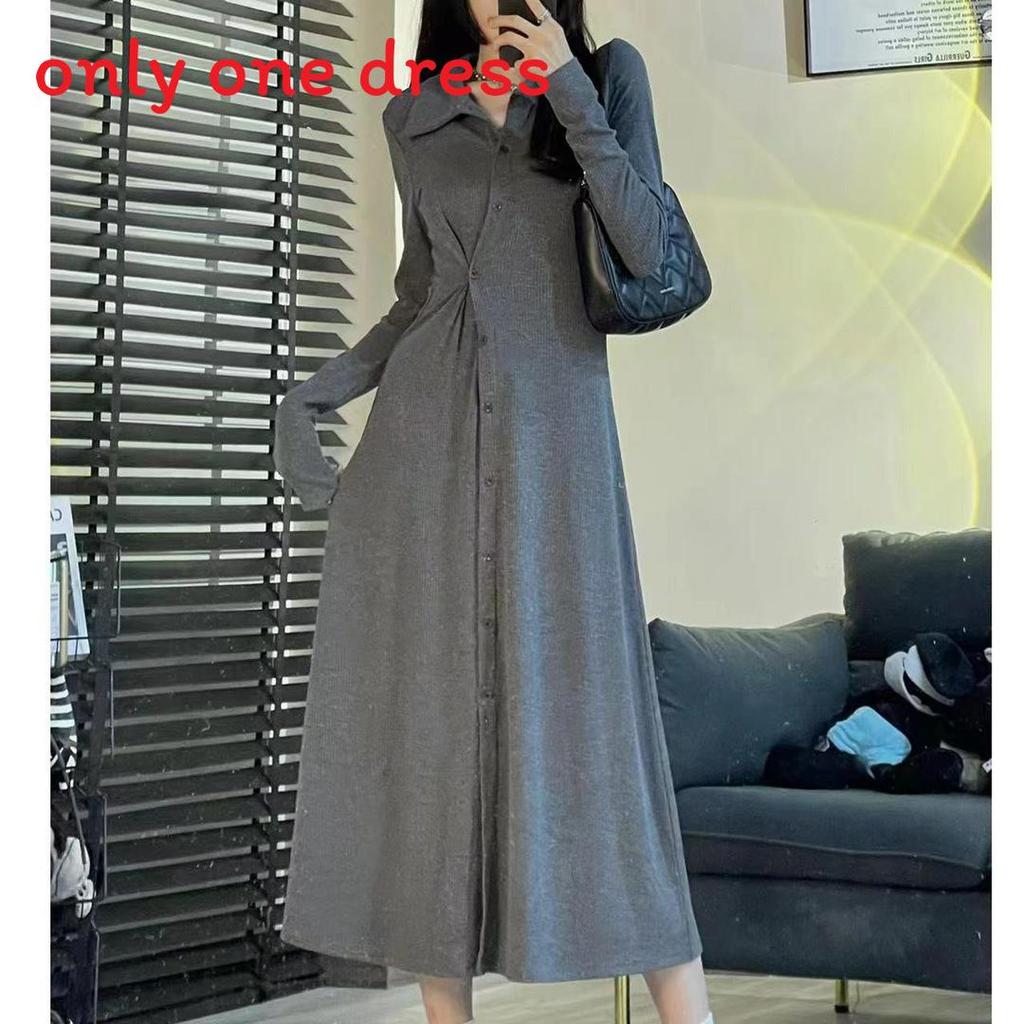 French Elegant Long Sleeve Dress With Knit Fabric For Casual And Office Wear